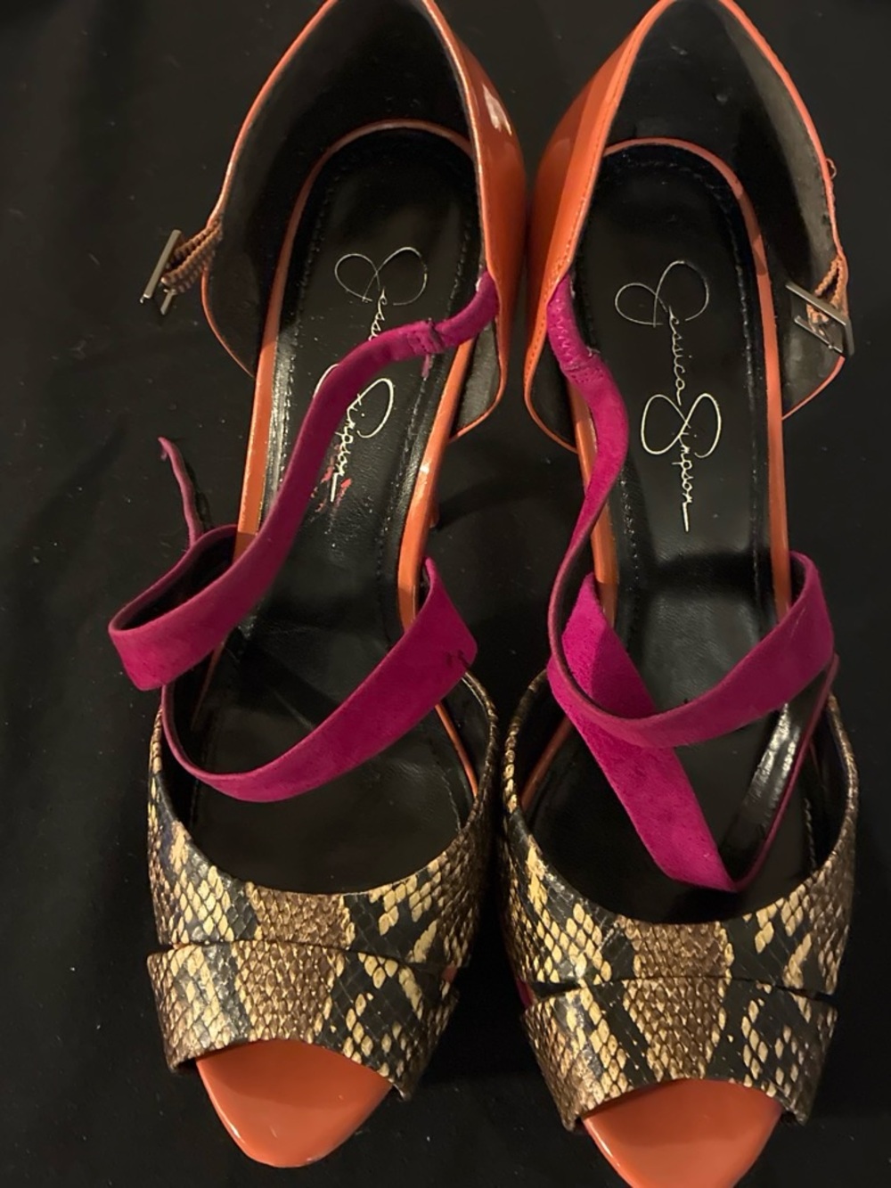Jessica Simpson Orange & Pink Snakeskin-Accent Heels
